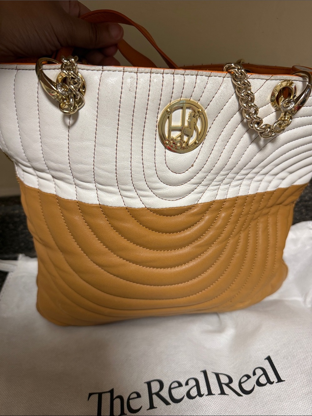 Henri Bendel Quilted Two- tone lamb skin expandable tote 3 compartment - Picture 3 of 13